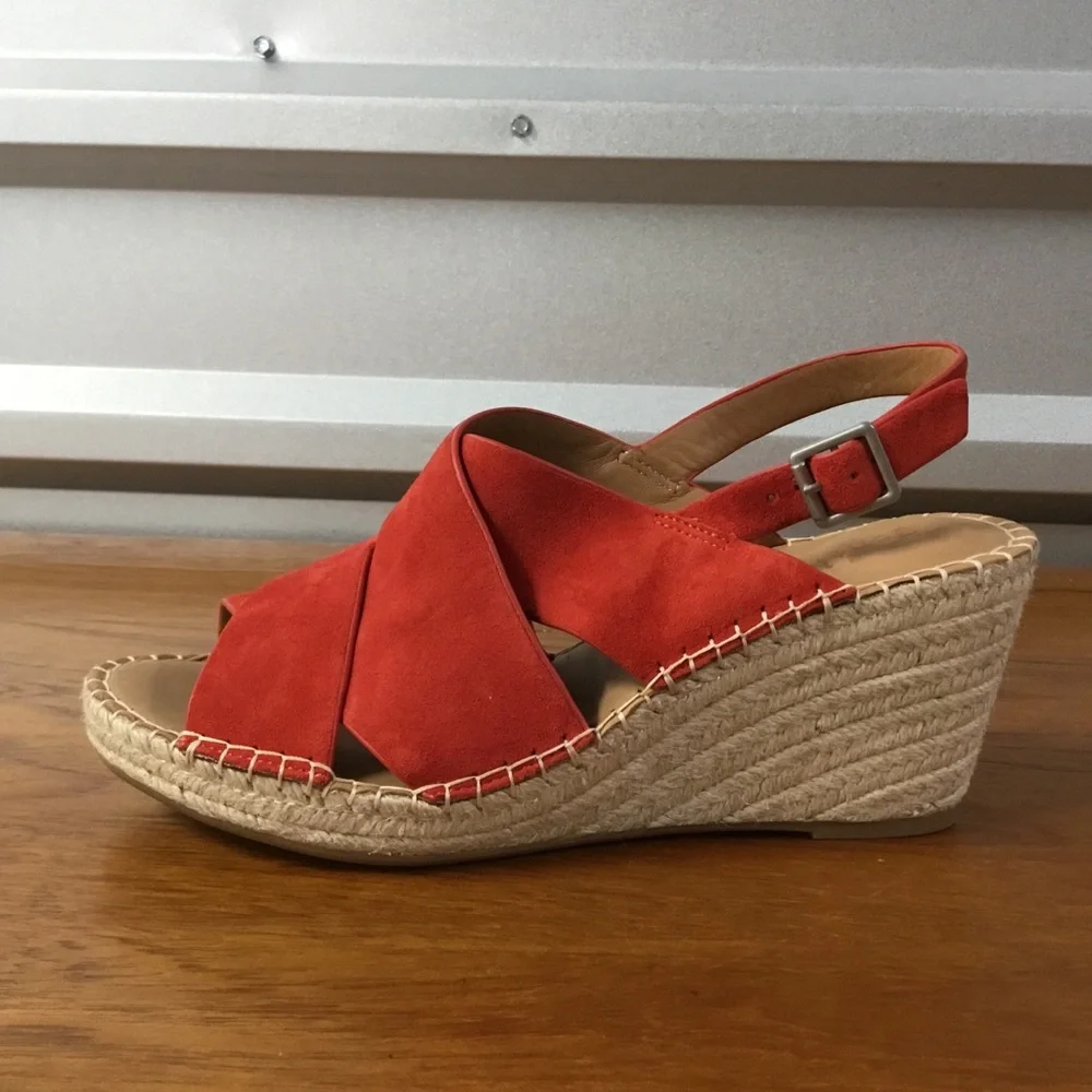 Gentle Souls Women Claudia Red Leather Wedge Espadrilles Sandal Size 9.5